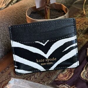 Authentic KATE SPADE Saffiano leather slim zebra stripes card case